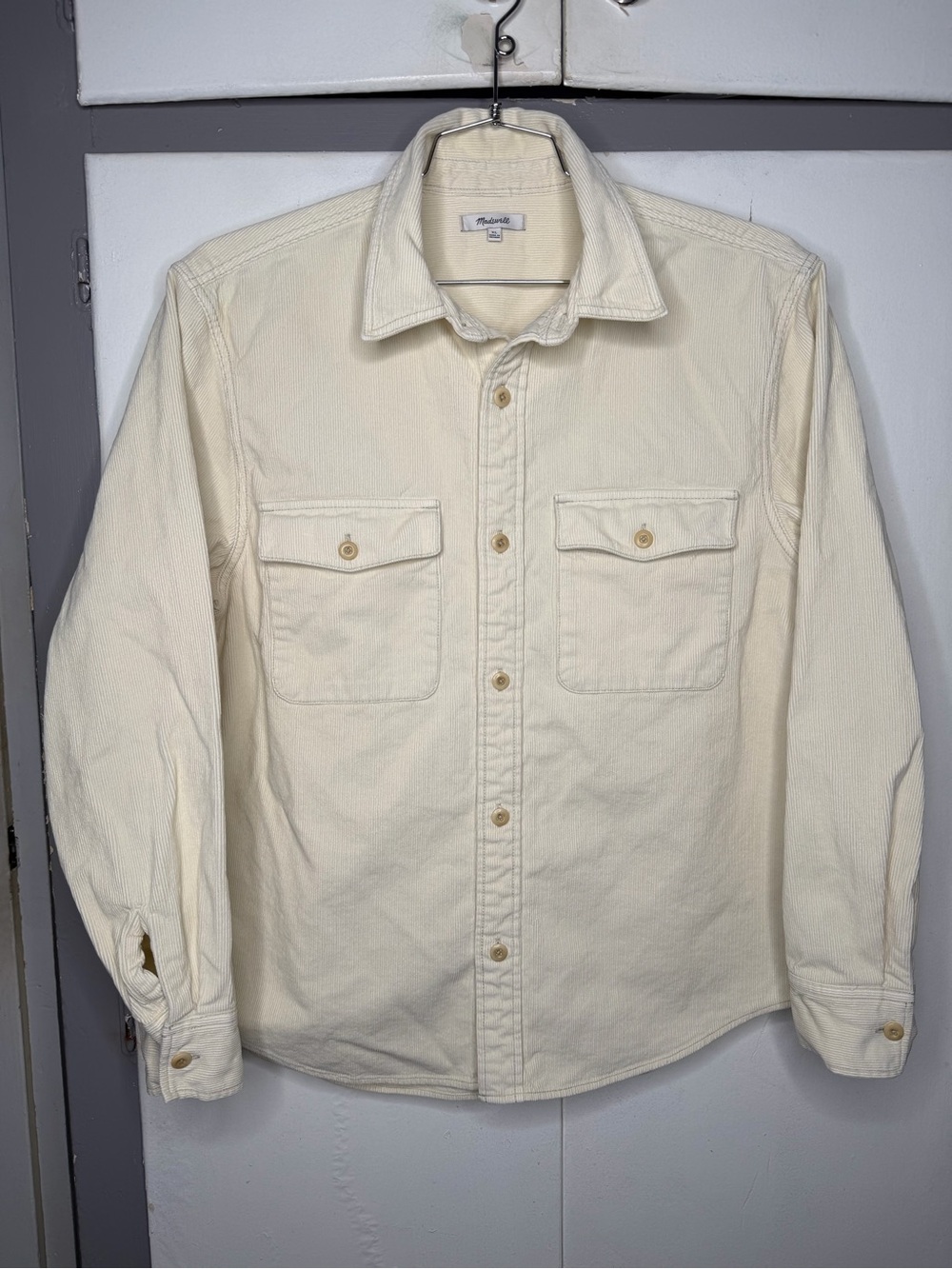 Madewell Men Corduroy Work Shirt Oyster Grey Size XL Ivory Shacket